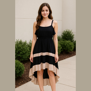 Cozy Women's Casual High Low  Summer  Black Beige Dress New size Small